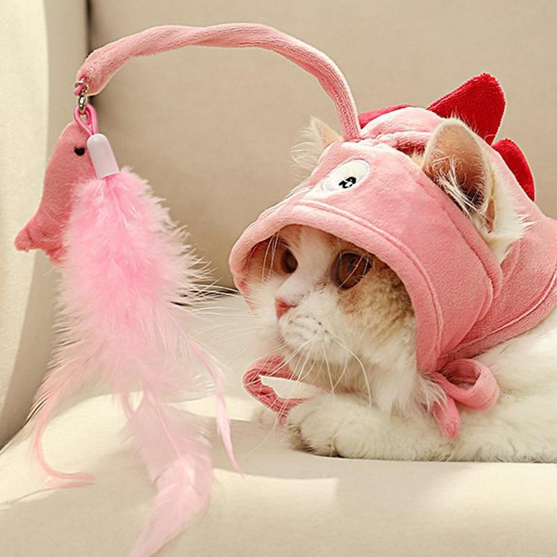 Head Wearing Feather Cat Stick Toy