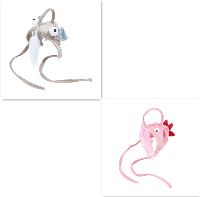 Head Wearing Feather Cat Stick Toy