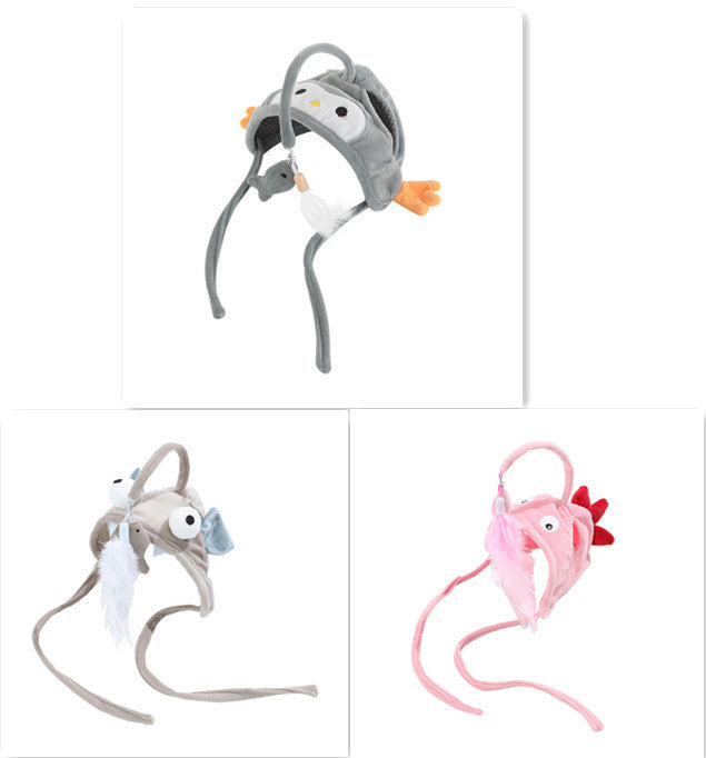 Head Wearing Feather Cat Stick Toy