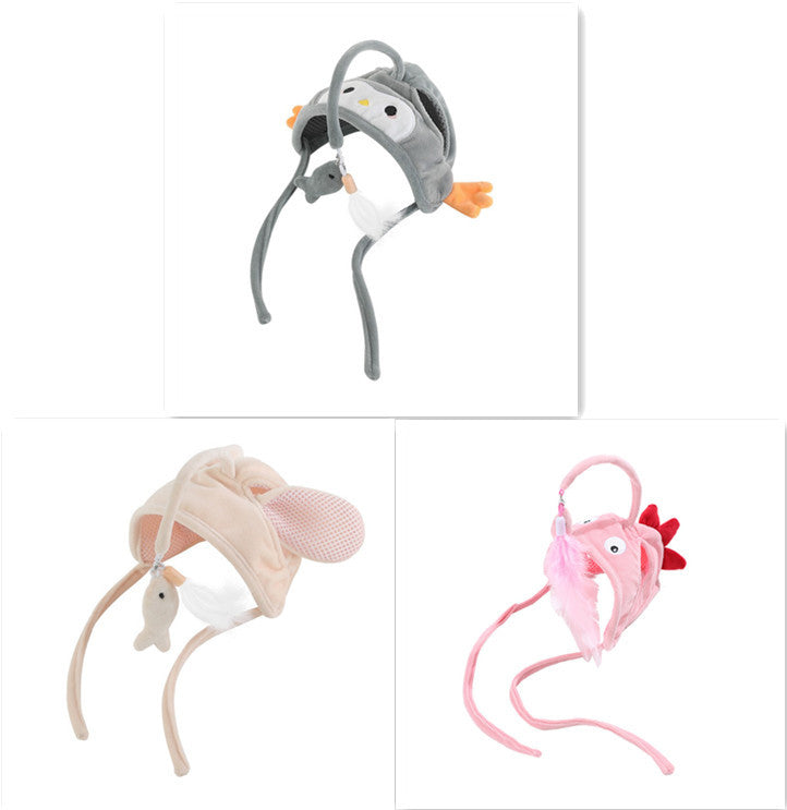 Head Wearing Feather Cat Stick Toy