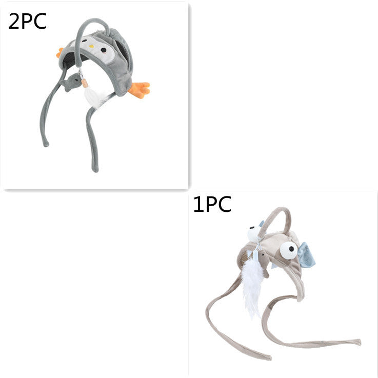 Head Wearing Feather Cat Stick Toy