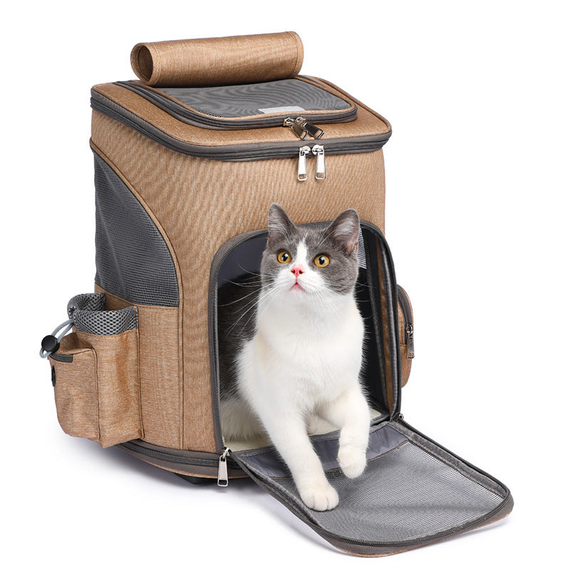 2-in-1 Pet Travel Carrier: Backpack & Rolling Trolley Bag