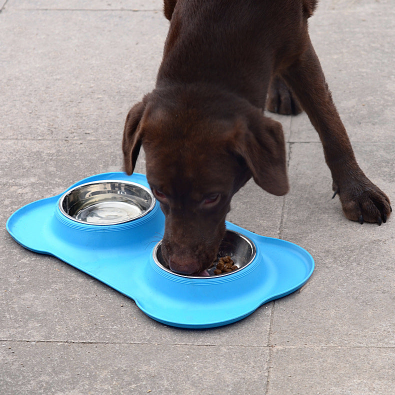 Pet Bone Silicone Double Bowl – Non-Slip, Foldable & Easy to Clean