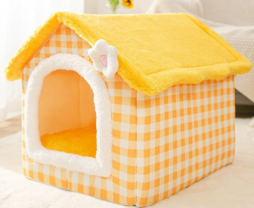 Foldable Enclosed Cave Warm Winter Bed Pet House for Cats & Dogs