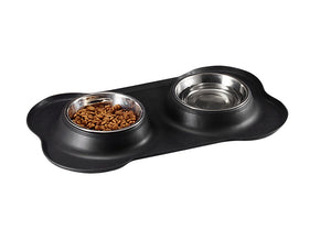 Pet Bone Silicone Double Bowl – Non-Slip, Foldable & Easy to Clean