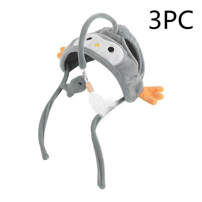 Head Wearing Feather Cat Stick Toy