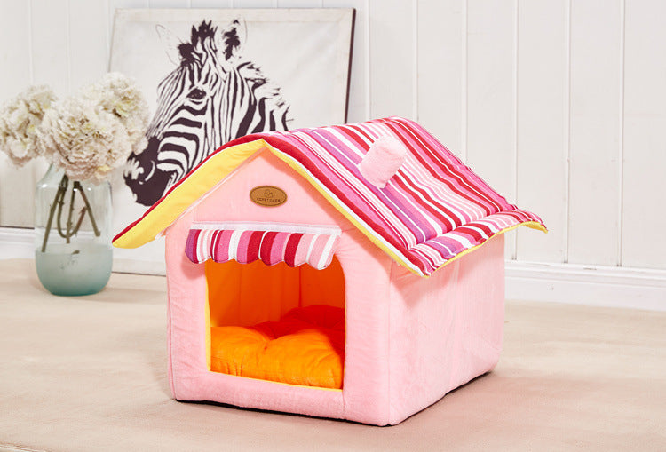 Removable Cover Striped Mat Dog House