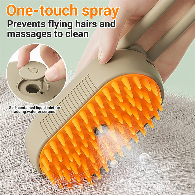 3-in-1 Steam Brush for Pet Grooming, Massage & Hair Removal