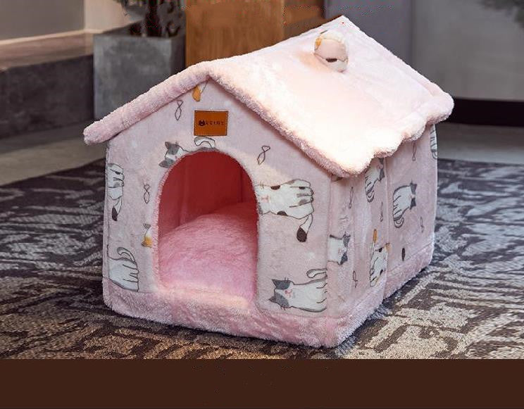 Foldable Enclosed Cave Warm Winter Bed Pet House for Cats & Dogs
