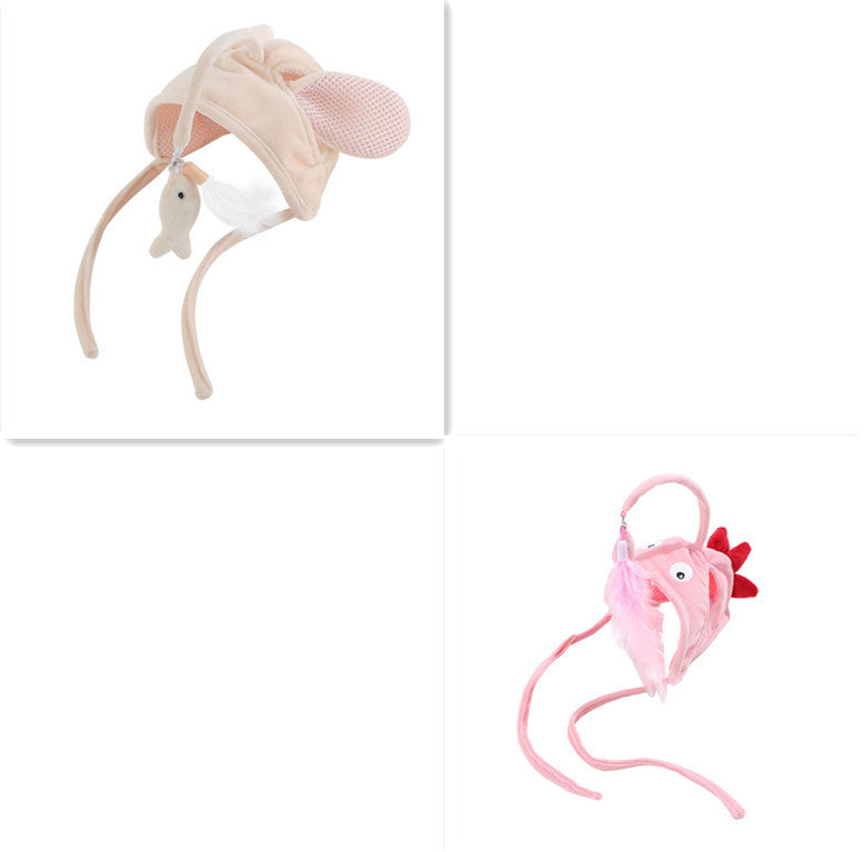 Head Wearing Feather Cat Stick Toy