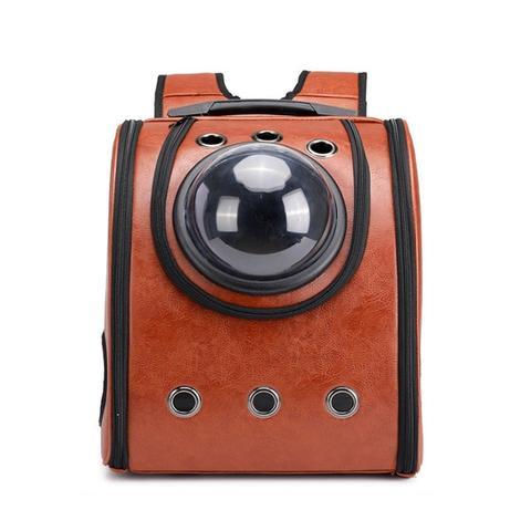 Leather pet carry capsule backpack