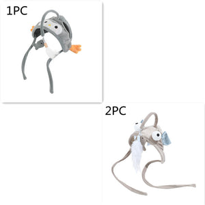 Head Wearing Feather Cat Stick Toy