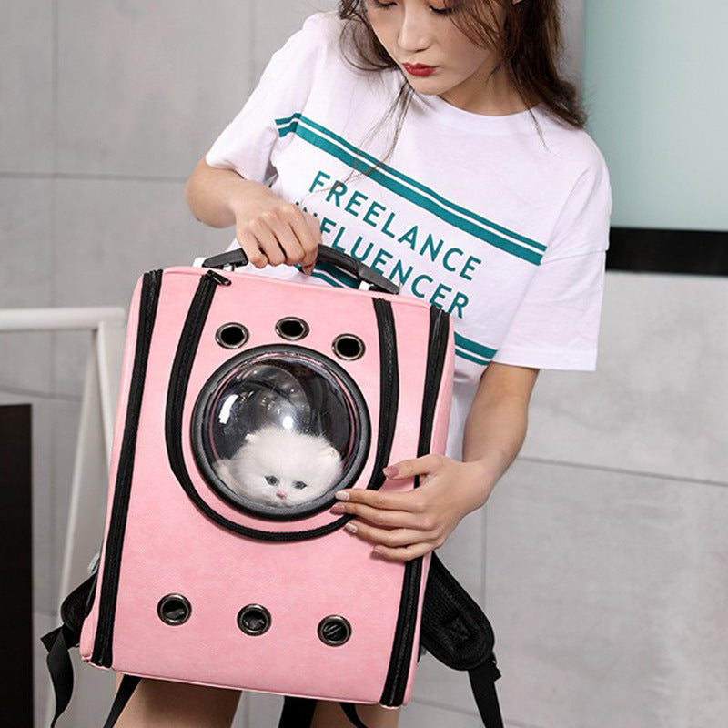 Leather pet carry capsule backpack