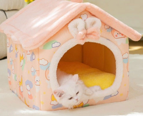 Foldable Enclosed Cave Warm Winter Bed Pet House for Cats & Dogs