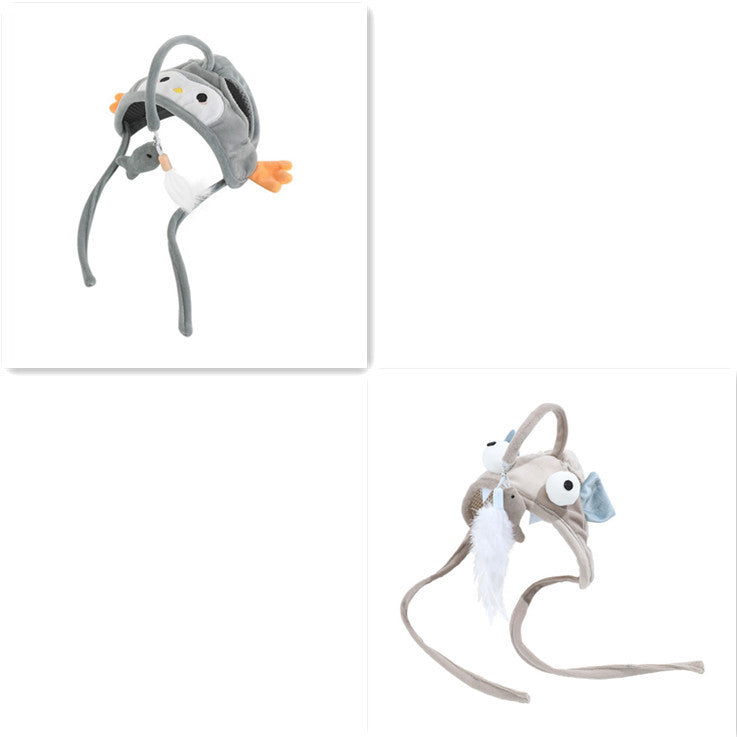 Head Wearing Feather Cat Stick Toy