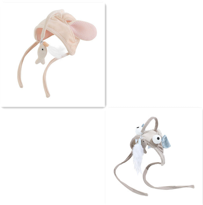 Head Wearing Feather Cat Stick Toy