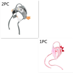 Head Wearing Feather Cat Stick Toy