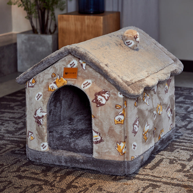 Foldable Enclosed Cave Warm Winter Bed Pet House for Cats & Dogs