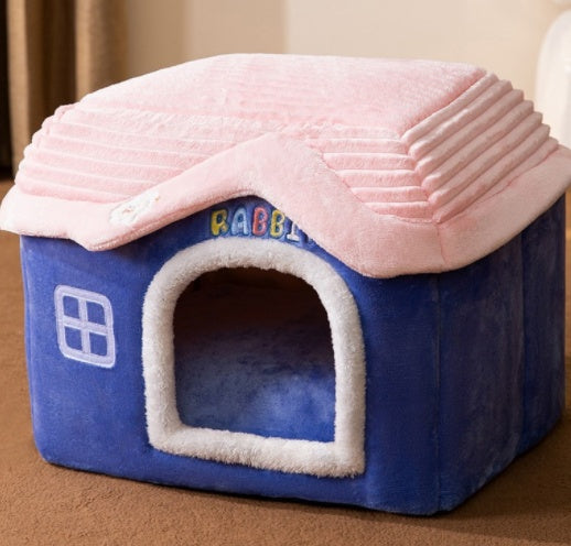 Foldable Enclosed Cave Warm Winter Bed Pet House for Cats & Dogs