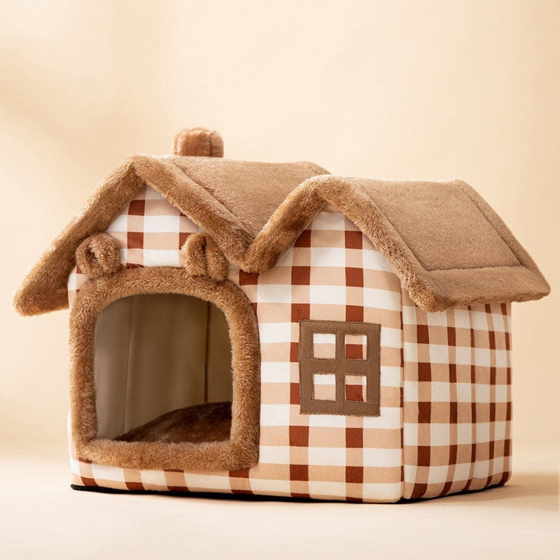 Foldable Enclosed Cave Warm Winter Bed Pet House for Cats & Dogs