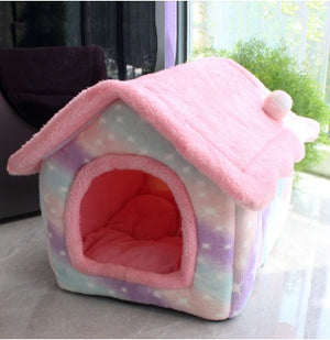Foldable Enclosed Cave Warm Winter Bed Pet House for Cats & Dogs