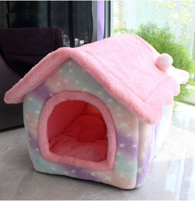 Foldable Enclosed Cave Warm Winter Bed Pet House for Cats & Dogs
