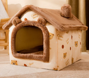 Foldable Enclosed Cave Warm Winter Bed Pet House for Cats & Dogs