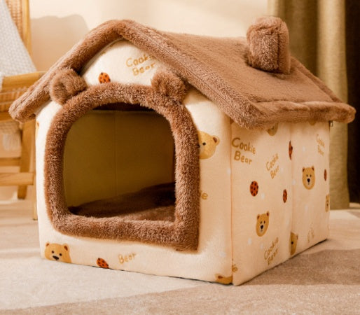 Foldable Enclosed Cave Warm Winter Bed Pet House for Cats & Dogs