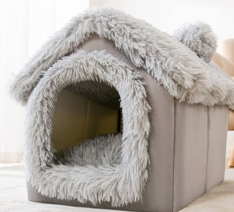 Foldable Enclosed Cave Warm Winter Bed Pet House for Cats & Dogs