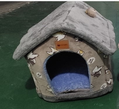 Foldable Enclosed Cave Warm Winter Bed Pet House for Cats & Dogs