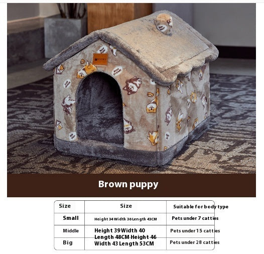 Foldable Enclosed Cave Warm Winter Bed Pet House for Cats & Dogs