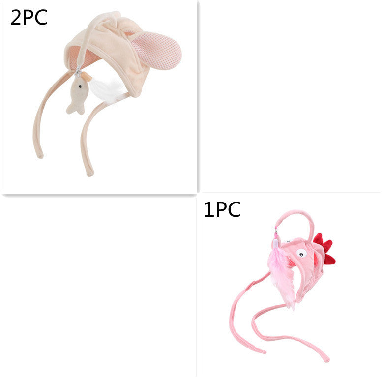 Head Wearing Feather Cat Stick Toy