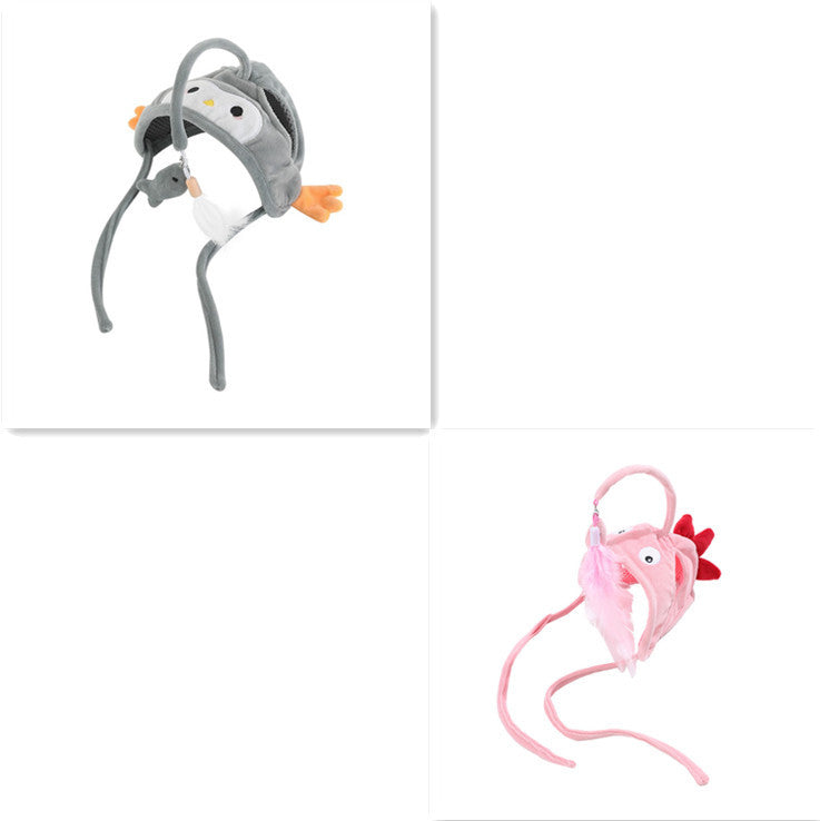 Head Wearing Feather Cat Stick Toy