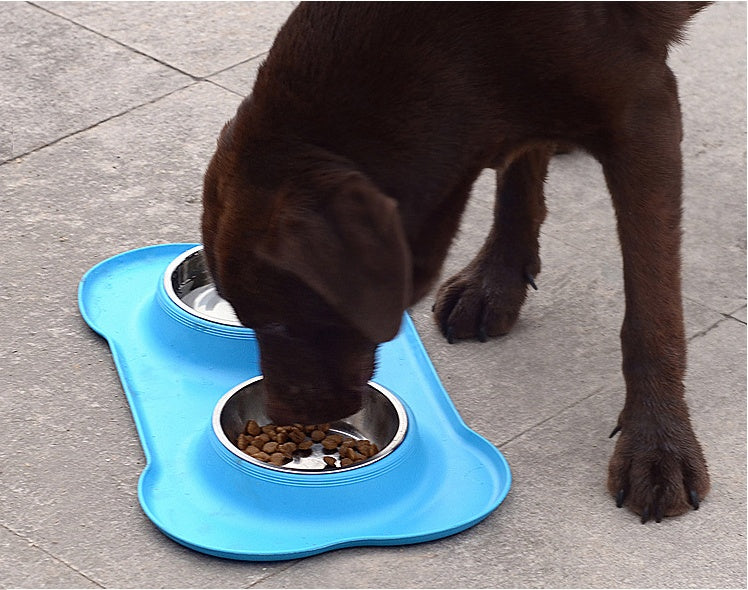 Pet Bone Silicone Double Bowl – Non-Slip, Foldable & Easy to Clean