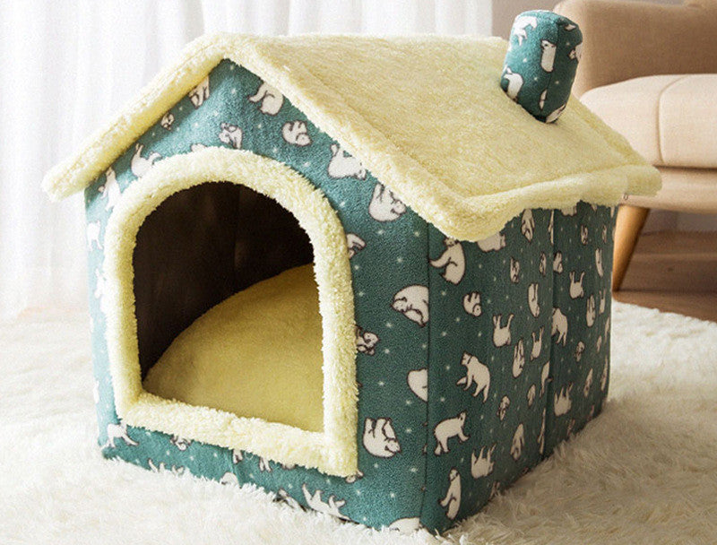 Foldable Enclosed Cave Warm Winter Bed Pet House for Cats & Dogs