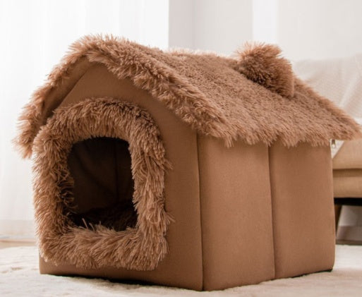Foldable Enclosed Cave Warm Winter Bed Pet House for Cats & Dogs