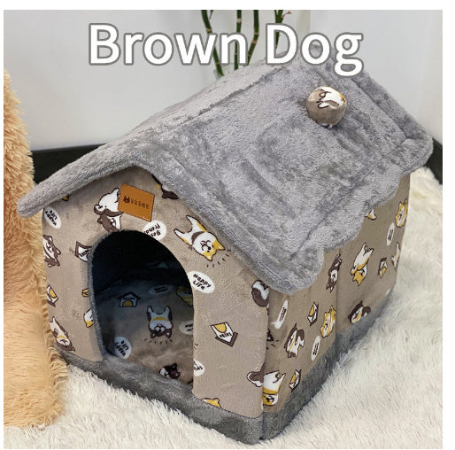 Foldable Enclosed Cave Warm Winter Bed Pet House for Cats & Dogs