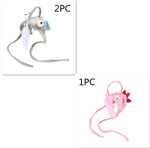 Head Wearing Feather Cat Stick Toy