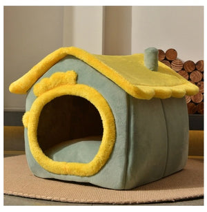 Foldable Enclosed Cave Warm Winter Bed Pet House for Cats & Dogs