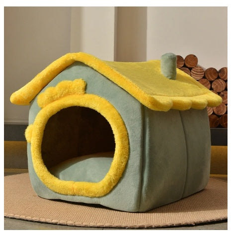 Foldable Enclosed Cave Warm Winter Bed Pet House for Cats & Dogs