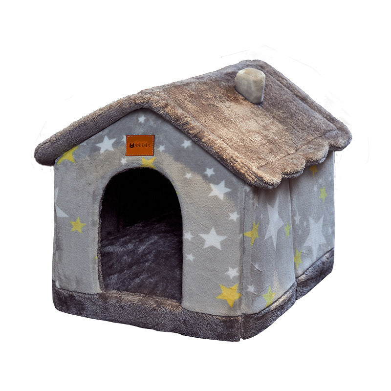 Foldable Enclosed Cave Warm Winter Bed Pet House for Cats & Dogs