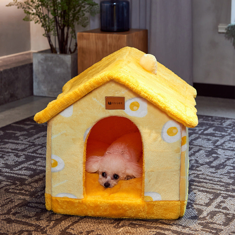 Foldable Enclosed Cave Warm Winter Bed Pet House for Cats & Dogs