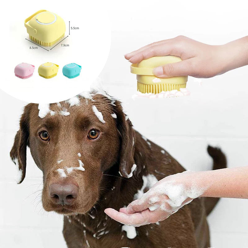 Silicone Pet Bath & Massage Brush With Shampoo Dispensing Grooming Tool