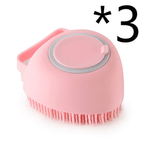 Silicone Pet Bath & Massage Brush With Shampoo Dispensing Grooming Tool