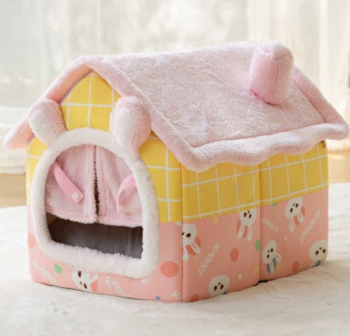 Foldable Enclosed Cave Warm Winter Bed Pet House for Cats & Dogs