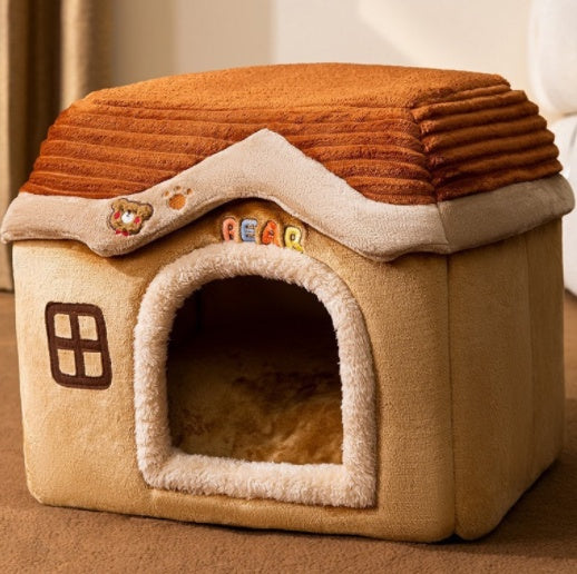 Foldable Enclosed Cave Warm Winter Bed Pet House for Cats & Dogs