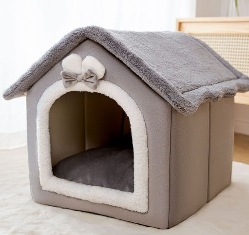 Foldable Enclosed Cave Warm Winter Bed Pet House for Cats & Dogs